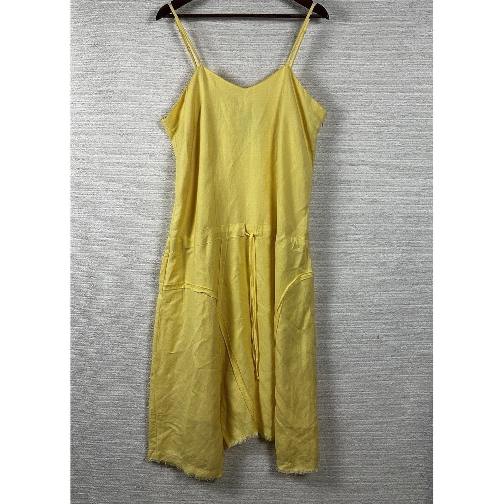 Ashley Stewart 16 Butter Yellow Ramie Midi Dress Lined Summer Resort Sundress